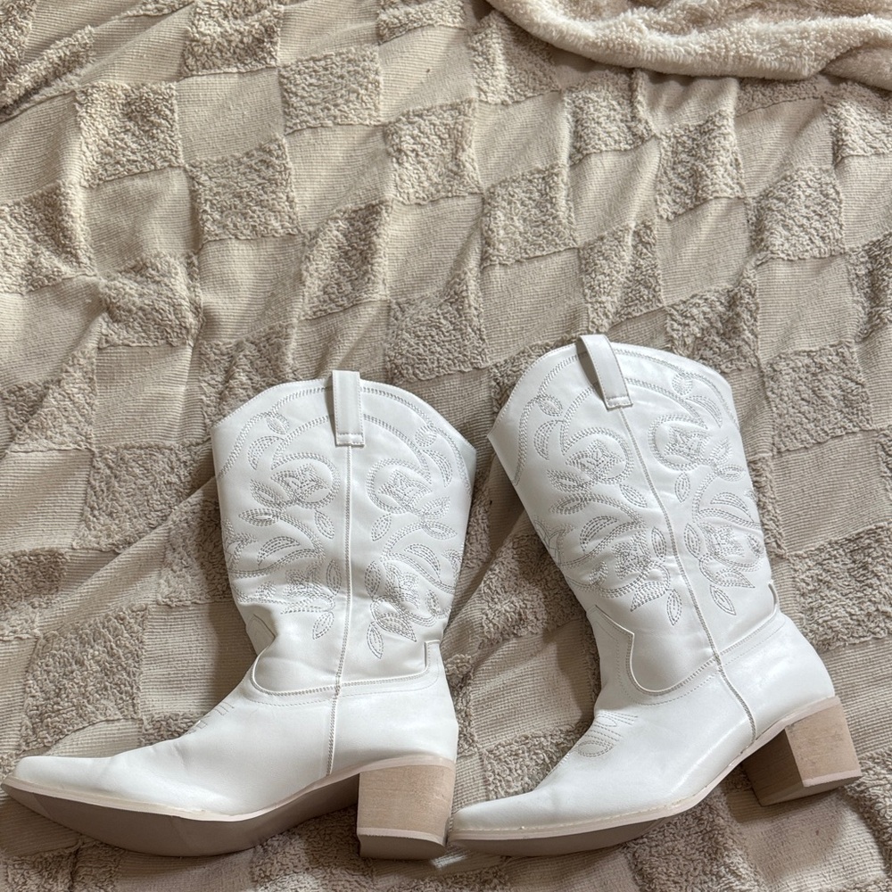 White Embroidered Western Boots